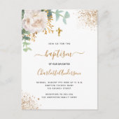 Baptisme eucalyptus greenery floral gold cross uitnodiging briefkaart (Voorkant)