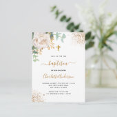 Baptisme eucalyptus greenery floral gold cross uitnodiging briefkaart (Staand voorkant)