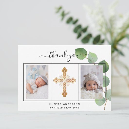 Baptisme eucalyptus greenery foto bedankkaart (Staand voorkant)