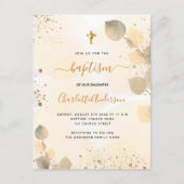 Baptisme eucalyptus greenery glitter cross-gouden uitnodiging briefkaart (Voorkant)