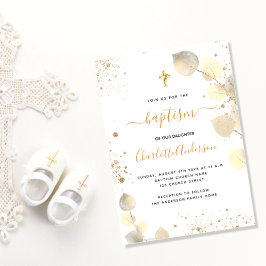 Baptisme eucalyptus greenery glitter cross-gouden uitnodiging briefkaart