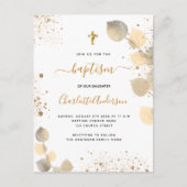 Baptisme eucalyptus greenery glitter cross-gouden uitnodiging briefkaart (Voorkant)