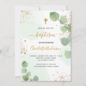Baptisme eucalyptus greenery glitter cross script kaart (Voorkant)