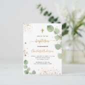 Baptisme eucalyptus greenery glitter cross script uitnodiging briefkaart (Staand voorkant)