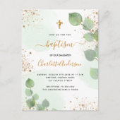 Baptisme eucalyptus greenery glitter cross script uitnodiging briefkaart (Voorkant)