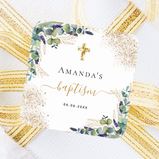 Baptisme eucalyptus greenery glitter monogram vierkante sticker