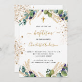 Baptisme eucalyptus greenery Gold cross script Kaart (Voorkant / Achterkant)