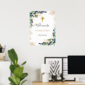 Baptisme eucalyptus greenery Gold cross-Welkom Poster (Thuiskantoor)