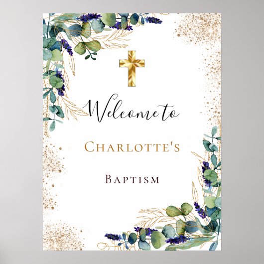Baptisme eucalyptus greenery Gold cross-Welkom Poster (Voorkant)