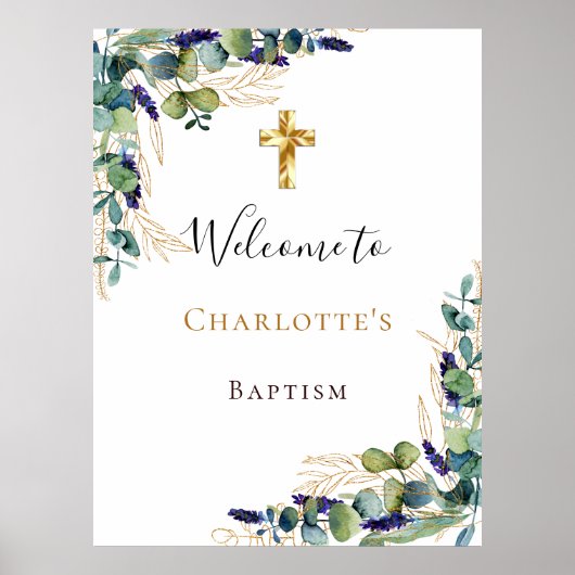 Baptisme eucalyptus greenery gold cross-welkome po poster (Voorkant)