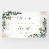 Baptisme eucalyptus greenery Gold elegant welkom Spandoek (Horizontaal)