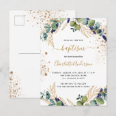 Baptisme eucalyptus greenery Gold-uitnodiging Briefkaart (Voorkant / Achterkant)
