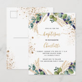 Baptisme eucalyptus greenery Gold-uitnodiging Briefkaart (Voorkant / Achterkant)
