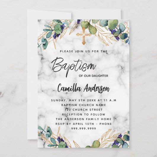 Baptisme eucalyptus greenery goudmarmer kaart (Voorkant)