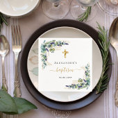 Baptisme eucalyptus greenery monogram elegant servet