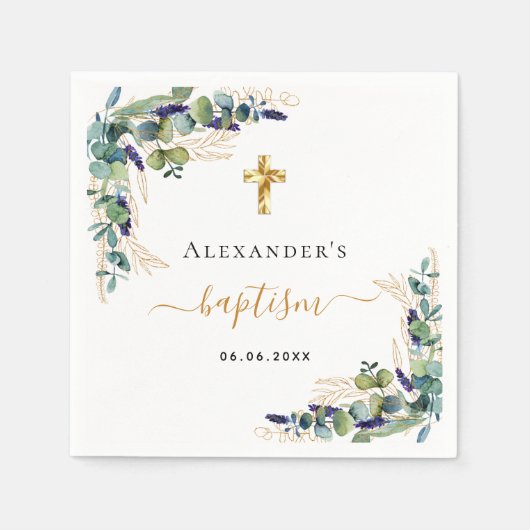 Baptisme eucalyptus greenery monogram elegant servet (Voorkant)