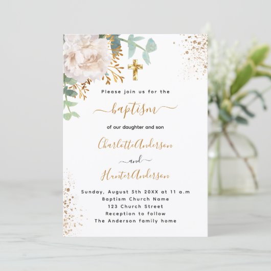 Baptisme eucalyptus greenery roos goudbloem kaart (Staand voorkant)