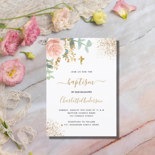 Baptisme eucalyptus greenery roos goudbloem uitnodiging briefkaart