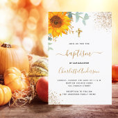 Baptisme eucalyptus greenery sunflower gold cross kaart