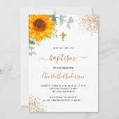 Baptisme eucalyptus greenery sunflower gold cross kaart (Voorkant)