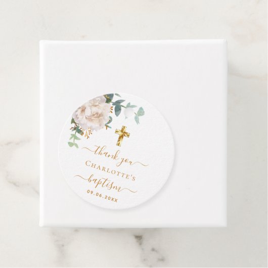 Baptisme eucalyptus greenery white floral gold bedankjes labels (In situ)
