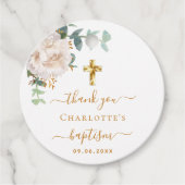 Baptisme eucalyptus greenery white floral gold bedankjes labels (Voorkant)