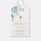 Baptisme eucalyptus lichtblauwe jongen bedankt cadeaulabel (Voorkant)
