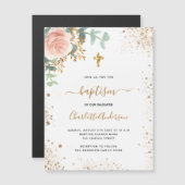 Baptisme eucalyptus roos florale uitnodiging magne (Voorkant / Achterkant)