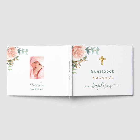 Baptisme eucalyptus roze bloemmeisje aangepaste fo gastenboek (Volledig)