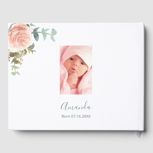 Baptisme eucalyptus roze bloemmeisje aangepaste fo gastenboek (Achterkant)