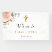 Baptisme eucalyptus roze florale roos goud welkom spandoek (Horizontaal)