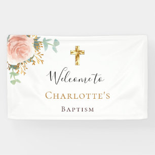 Baptisme eucalyptus roze florale roos goud welkom spandoek