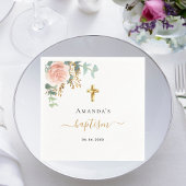 Baptisme eucalyptus roze meisje met roze roos goud servet
