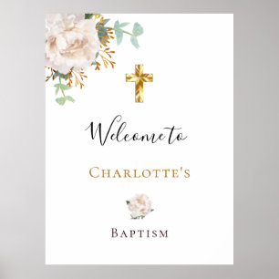 Baptisme eucalyptus white floral gold kruis welkom poster