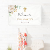 Baptisme eucalyptus white floral gold kruis welkom spandoek (Insitu)