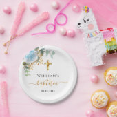 Baptisme eucalyptusblauw florale jongen papieren bordje (Feest)