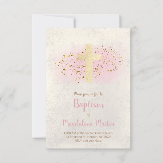 Baptisme | FAUX-glitter en roze waterverf Kaart (Voorkant)