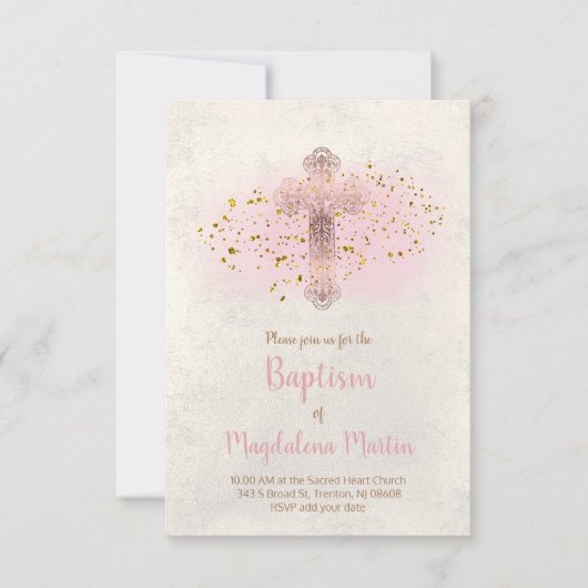 Baptisme FAUX glitter en roze waterverf Kaart (Voorkant)