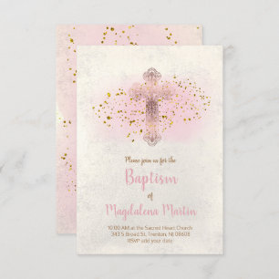 Baptisme FAUX glitter en roze waterverf Kaart