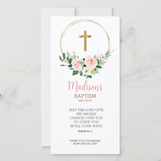 Baptisme Favor, Girl Baptism Bladwijzer Bedankkaart (Voorkant)