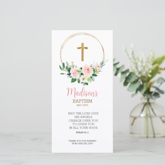 Baptisme Favor, Girl Baptism Bladwijzer Bedankkaart (Staand voorkant)