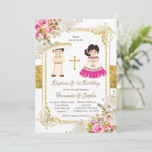 Baptisme Fiesta Twin Kaart (Staand voorkant)