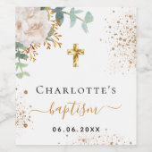 Baptisme floral boy meisje naam gouden kruis wijn etiket (Enkel label)