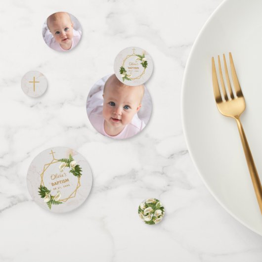 Baptisme Floral Geometric Calla Lilies Gold Photo Confetti (Groep)