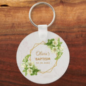 Baptisme Floral Geometric White Lilies Gold Marble Sleutelhanger (Voorkant)