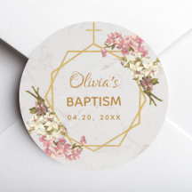 Baptisme Floral Gold Pink Orchids Marble Geometric