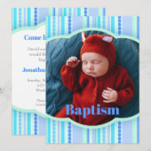 Baptisme foto-aankondiging blauwe uitnodigkaart kaart (Voorkant / Achterkant)