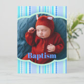 Baptisme foto-aankondiging blauwe uitnodigkaart kaart (Staand voorkant)