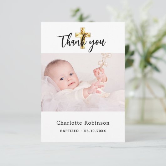 Baptisme foto blanke baby bedankkaart (Staand voorkant)