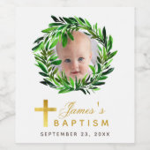 Baptisme Foto botanisch groen met Faux Gold Wijn Etiket (Enkel label)